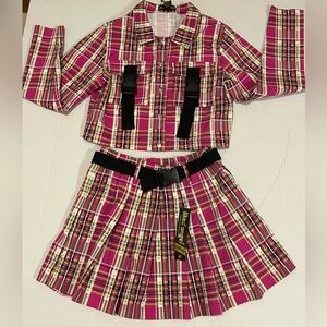 Like an Angel 2-Piece pink plaid mini skirt set NWT,‎ Top size L, Skirt size M.